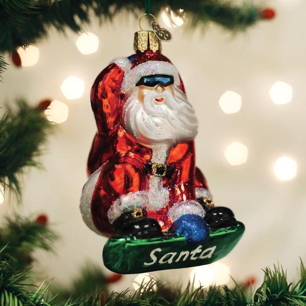 Snowboarding Santa Ornament - Southlake Paws