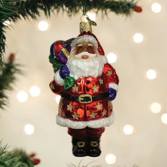 Jolly African American Santa Ornament - Southlake Paws