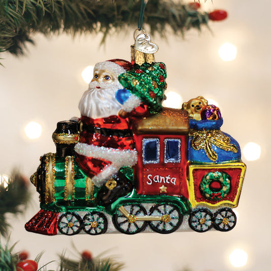 Santa On Locomotive Ornament - Southlake Paws