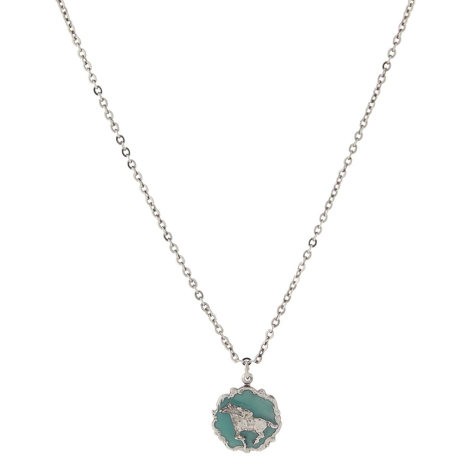 Turquoise Color Enamel Horse Pendant Necklace 16" + 3" Extender