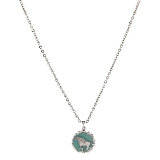 Turquoise Color Enamel Horse Pendant Necklace 16" + 3" Extender
