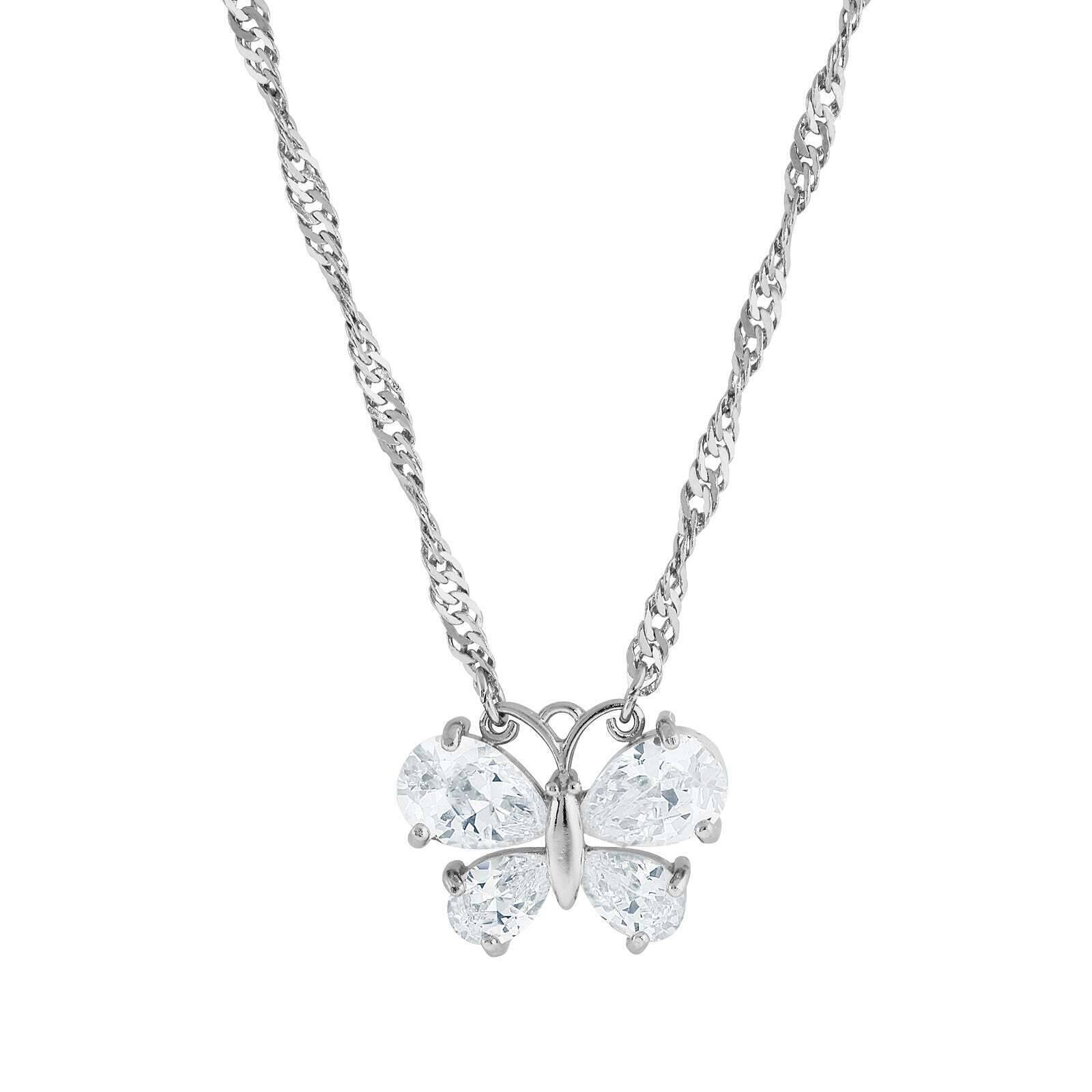 Cubic Zirconia Butterfly Pendant Necklace 16" + 3" Extender