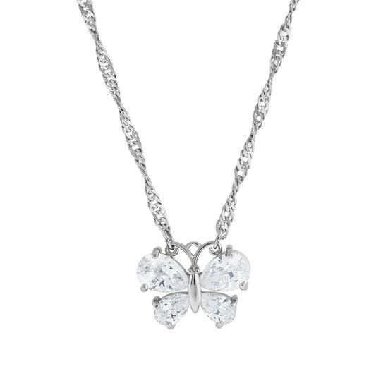 Cubic Zirconia Butterfly Pendant Necklace 16" + 3" Extender