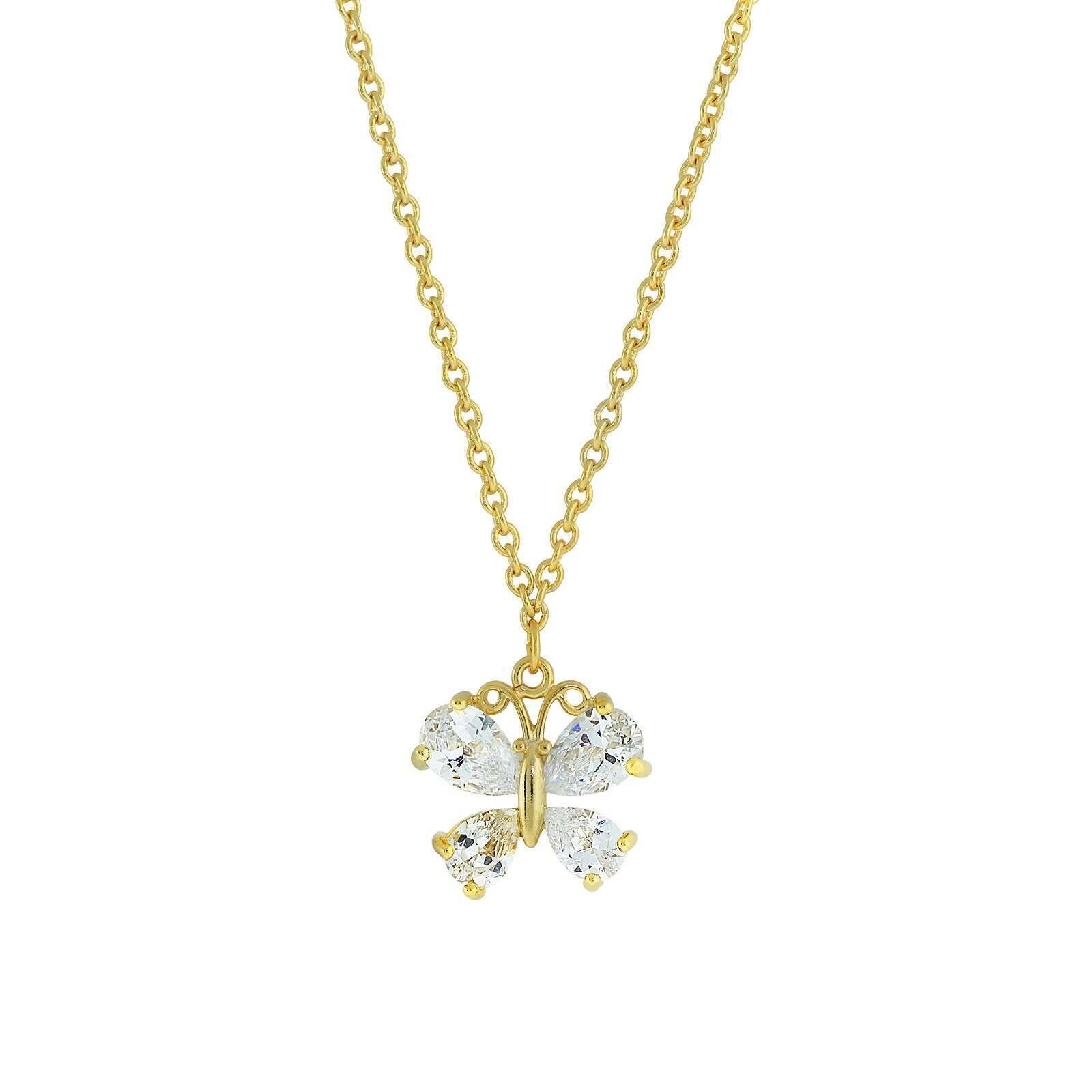 Cubic Zirconia Butterfly Pendant Necklace 16" + 3" Extender