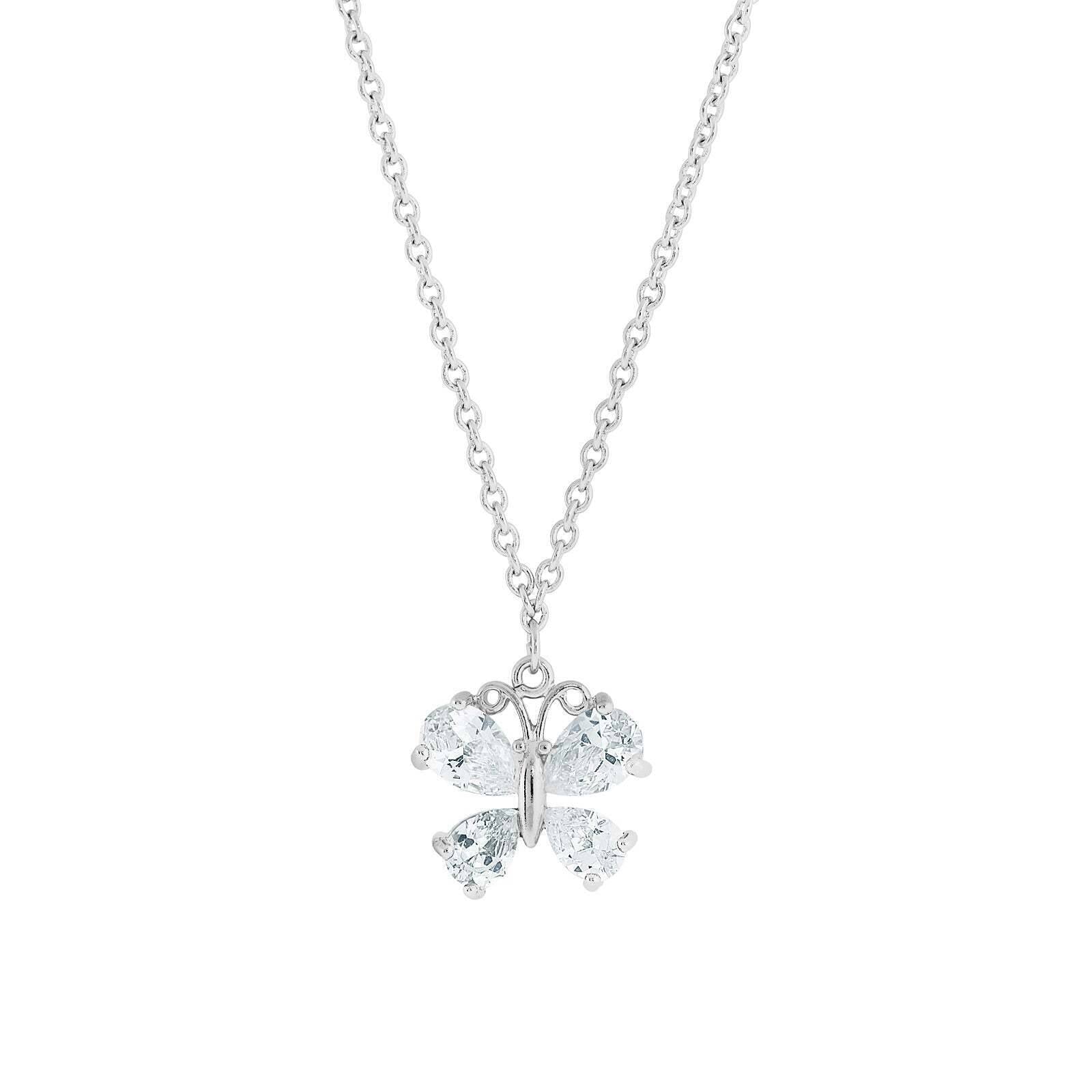 Cubic Zirconia Butterfly Pendant Necklace 16" + 3" Extender