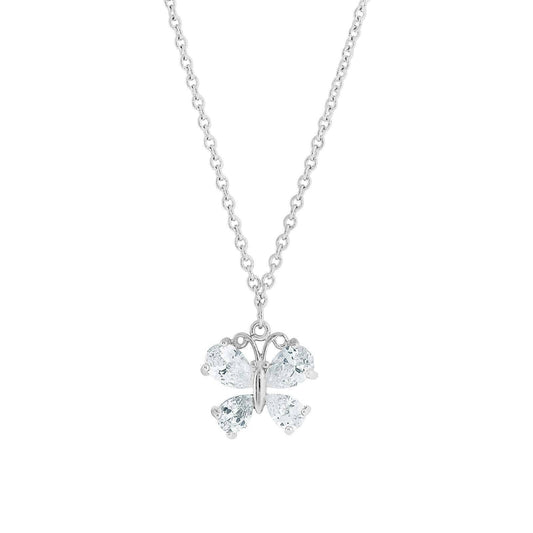 Cubic Zirconia Butterfly Pendant Necklace 16" + 3" Extender