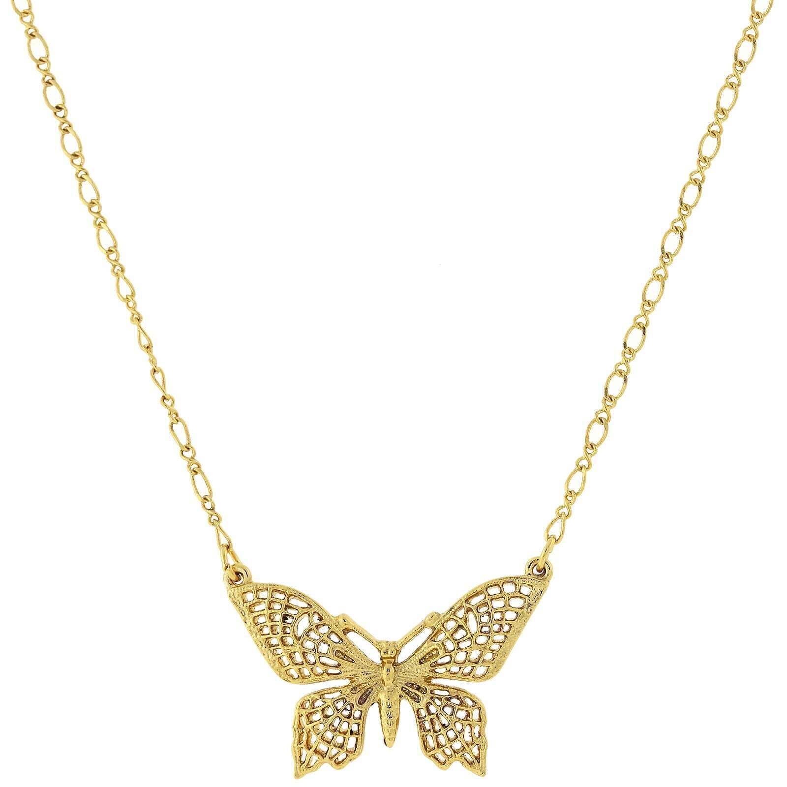 Gold Filigree Butterfly Pendant Necklace 16" + 3" Extender