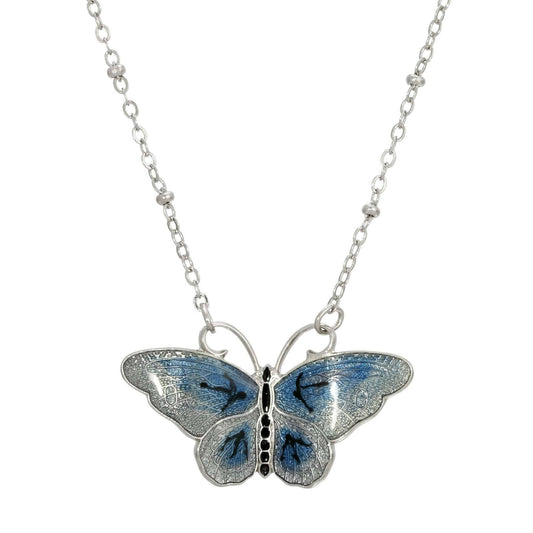 Butterfly's Dance Enamel Pendant Necklace 16" + 3" Extender