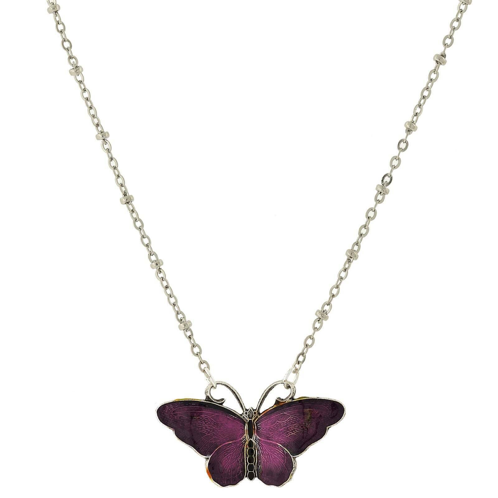 Butterfly's Dance Enamel Pendant Necklace 16" + 3" Extender