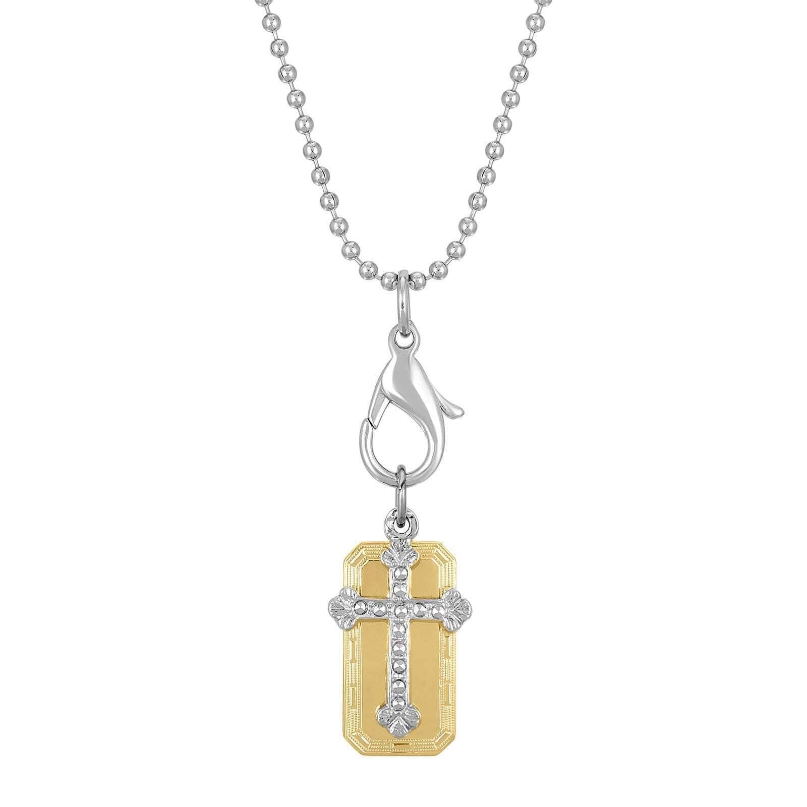 Dog Tag And Cross Charm Pendant Necklace 16" + 3" Extender