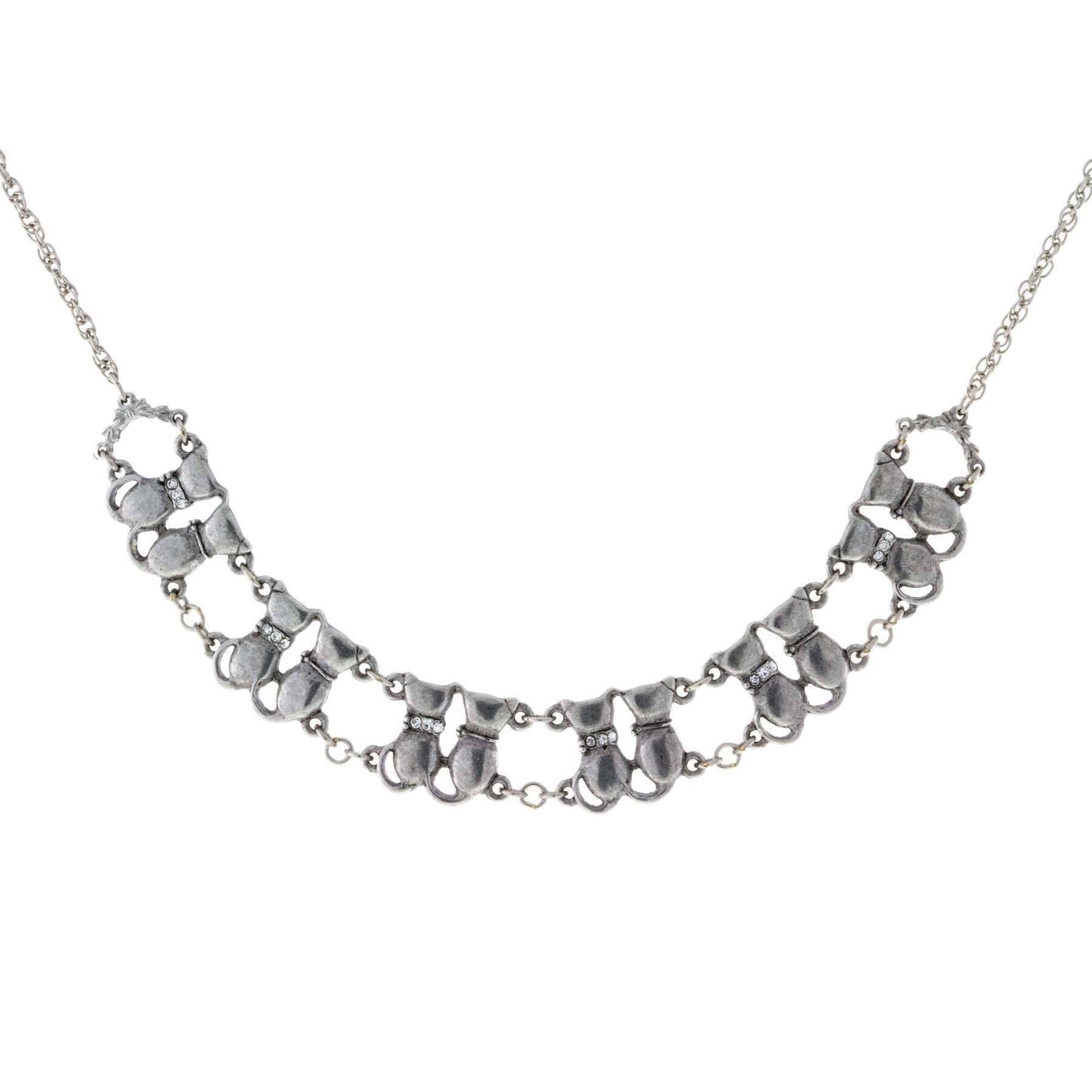 Crystal Multi Double Cat Double Chain Necklace 16" + 3" Extender