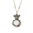 Load image into Gallery viewer, Pewter Round Gemstone Teddy Bear Pendant Necklace 16" + 3" Extender
