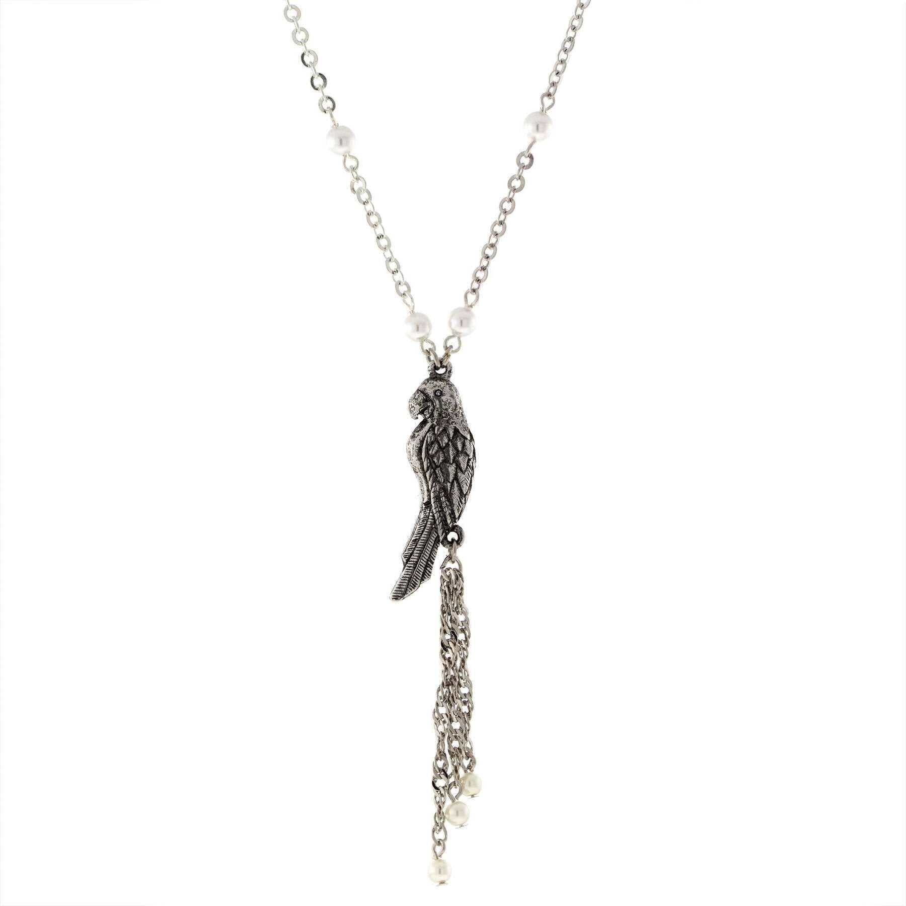 Neotropic Exotic Parrot Faux Pearl Chain & Tassel Necklace 16" + 3" Extender