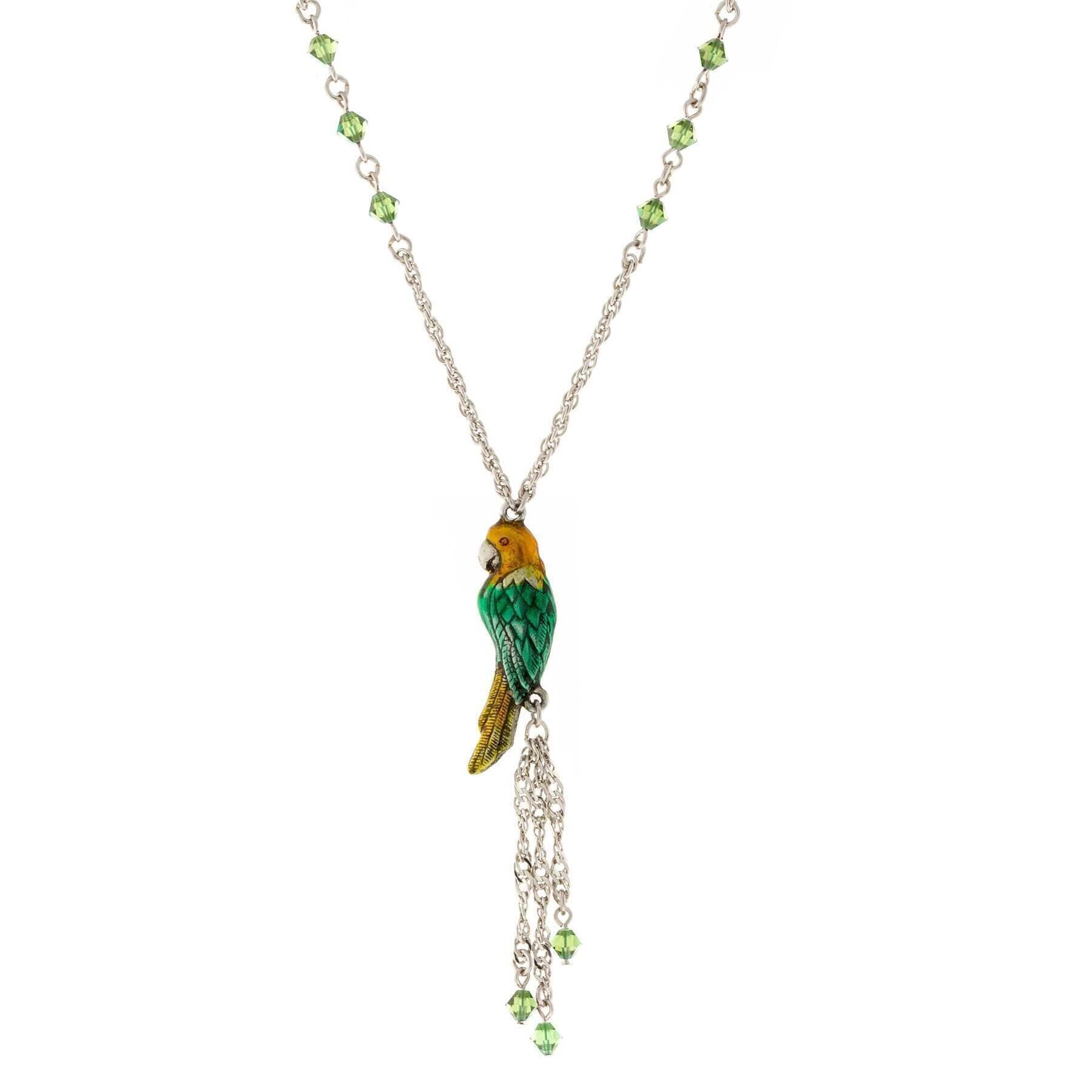 Neotropic Exotic Parrot Crystal Tassel Necklace 16" + 3" Extender