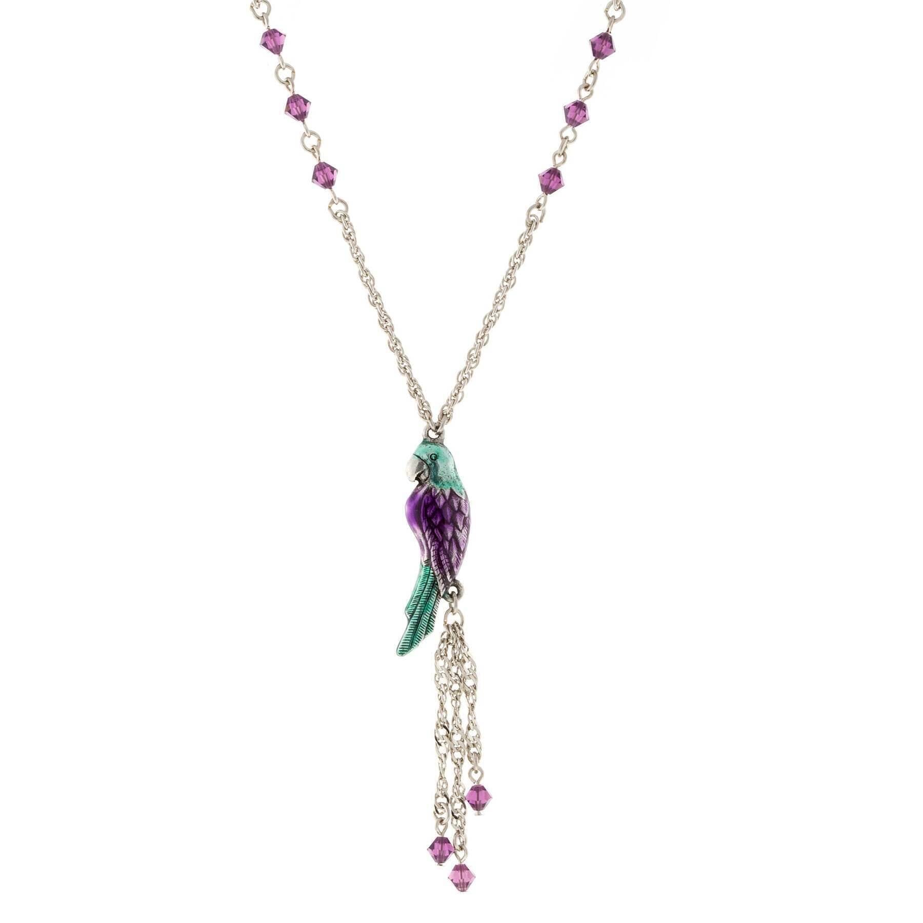 Neotropic Exotic Parrot Crystal Tassel Necklace 16" + 3" Extender