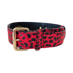 Red & Black Leopard Print Italian Leather Classic Collar