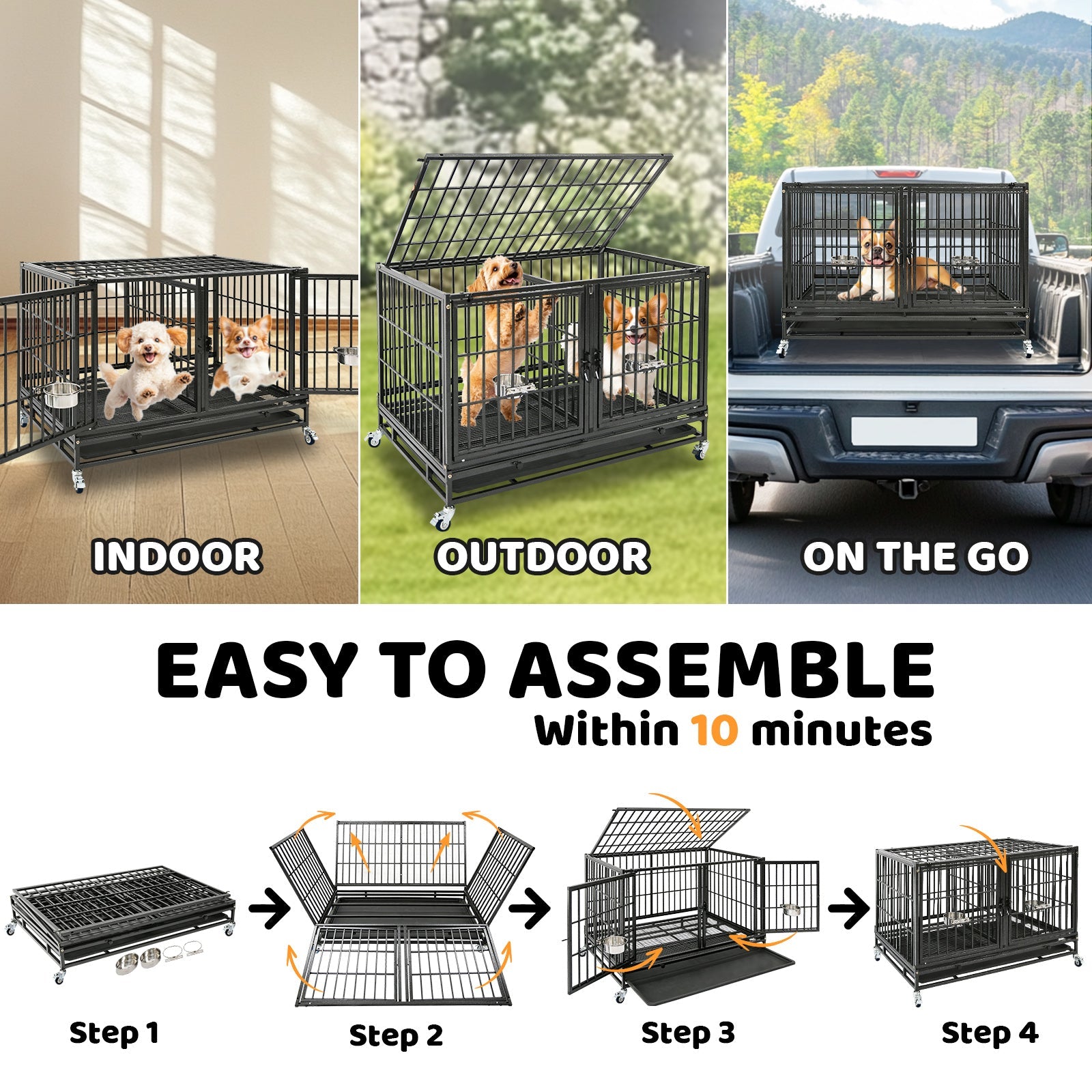 43" Three-Tier Foldable Dog Crate 43TTS