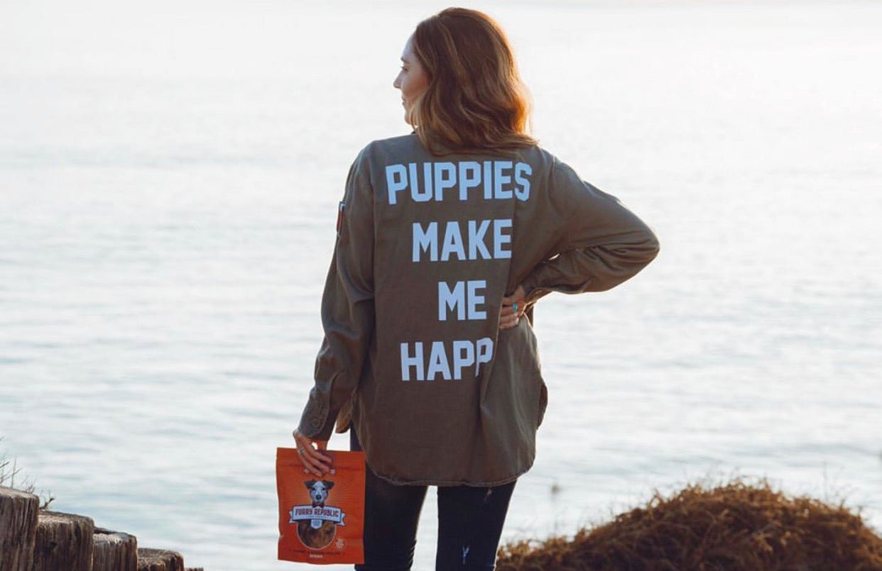 Puppies Make Me Happy Military Button Up | Present For Dog Lover | Made in USA