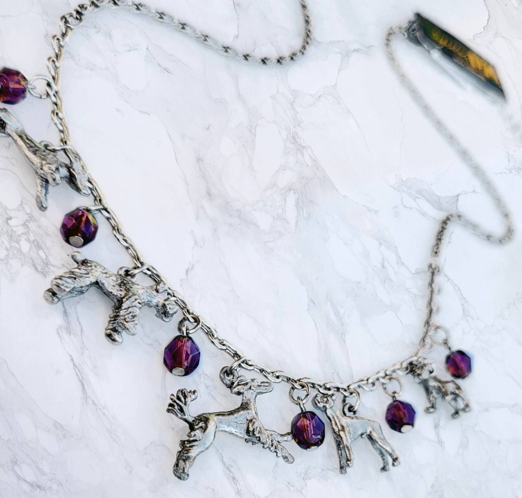 Multi Beaded Dog Charm Necklace 16" + 3" Extender