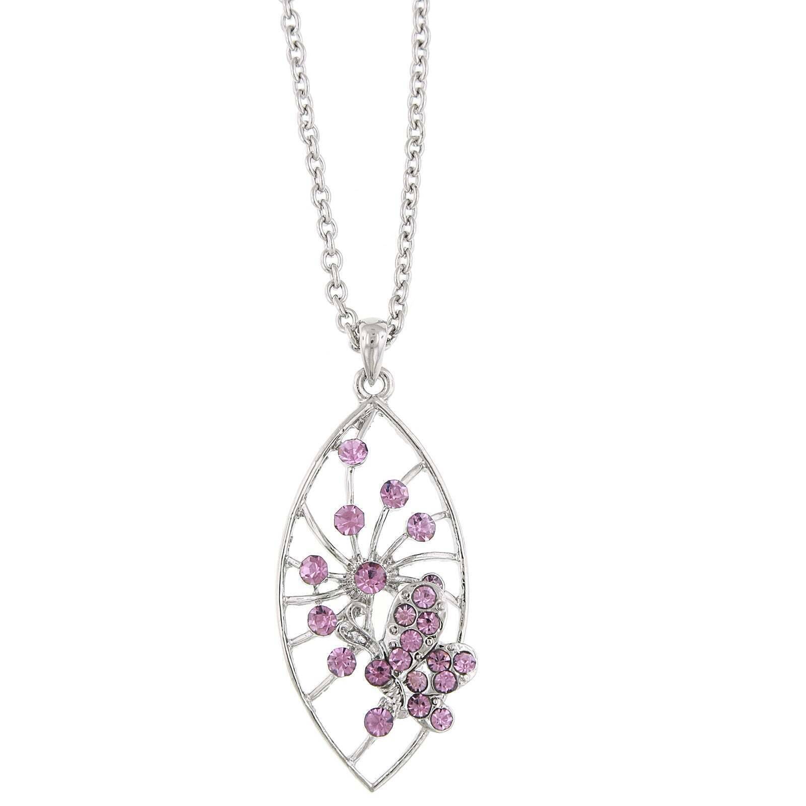 Pave Butterfly Necklace Pendant Necklace 16" + 3" Extender