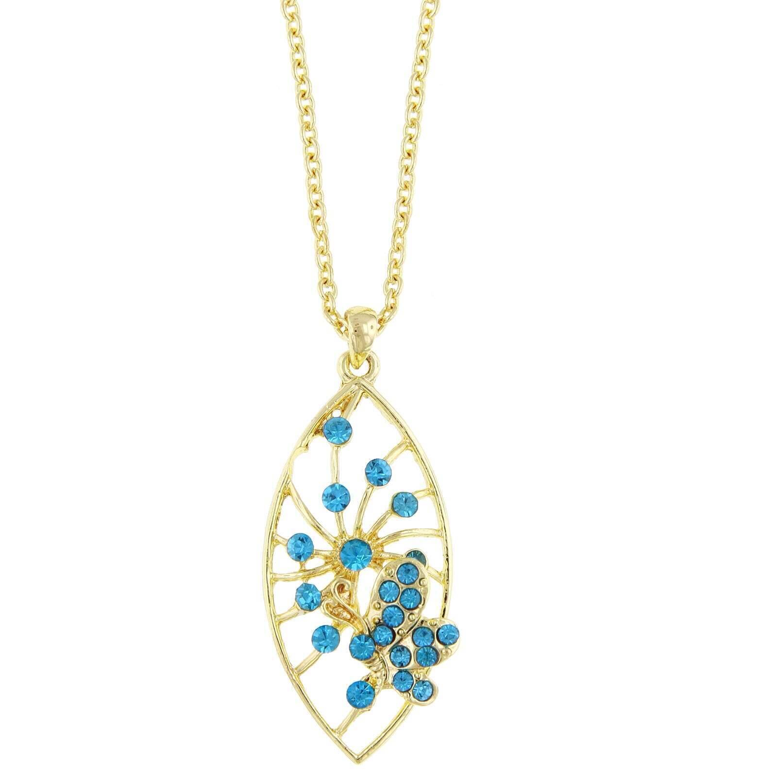 Pave Butterfly Necklace Pendant Necklace 16" + 3" Extender