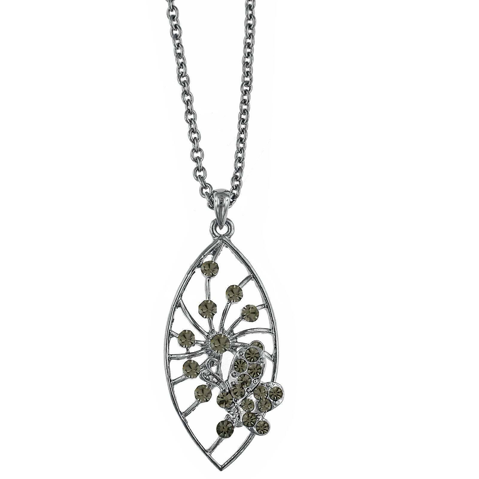 Pave Butterfly Necklace Pendant Necklace 16" + 3" Extender