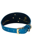Load image into Gallery viewer, Dark Turquoise 3” Wide Style Snake Collar With Green Rhinestone Alligators
