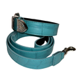 Load image into Gallery viewer, The Tiffany Collection. Gorgeous Turquoise Blue Embossed Croc Italian Leather Collar & Leash Set, With Our Custom Swarovski Crystal Hardware
