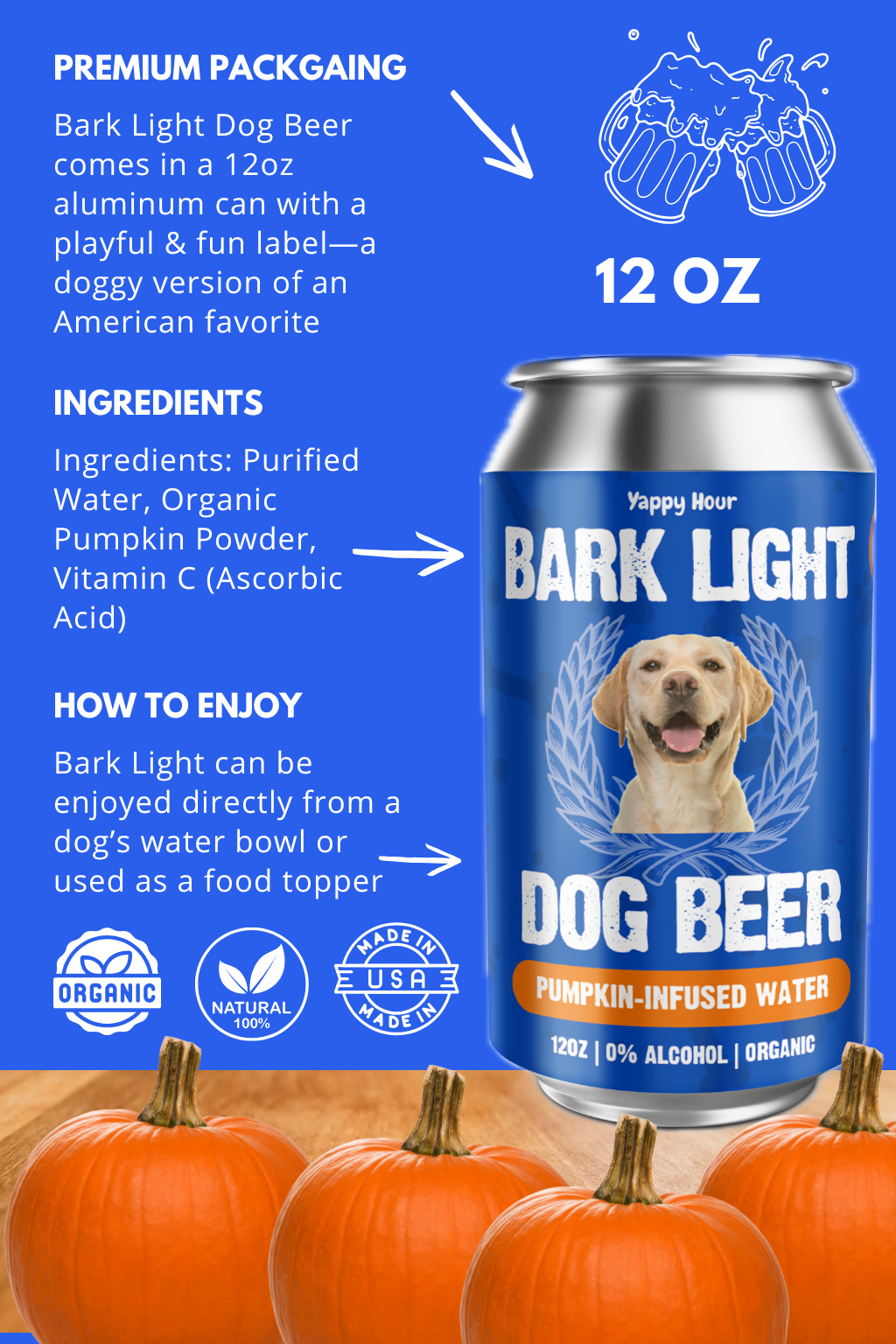 Bark Light Pumpkin Dog Water product detail image for dog hydration