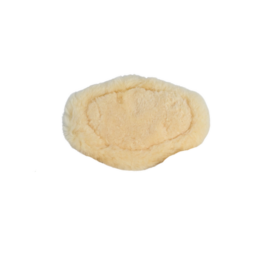 Removable genuine sheepskin pad for long comfort girth, soft beige color, designed for added comfort and support.