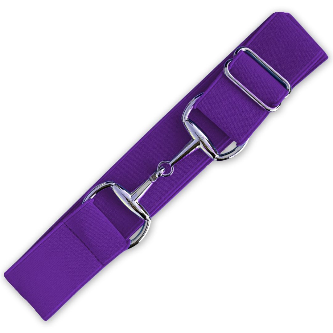 Purple Amethyst Elastic Equestrian Belt by Southlake Paws featuring silver metal buckles and a stretchy design.