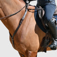 Load image into Gallery viewer, Southlake Paws 3-Point Breastplate with Double Neck Strap, brown leather attached to a horse's saddle and rider.
