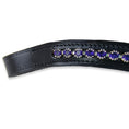 Load image into Gallery viewer, Ultraviolet Browband by Southlake Paws featuring a black leather strap adorned with purple gemstones.
