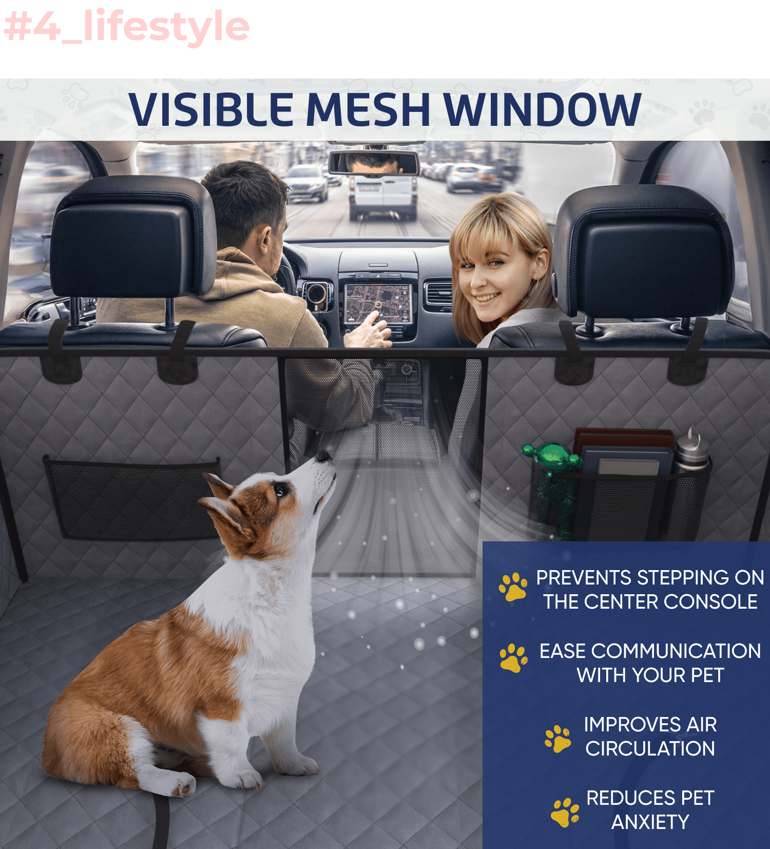 Large Seat Guard Waterproof Back Seat Extended Cover With Mesh Window Storage Pockets - Southlake Paws
