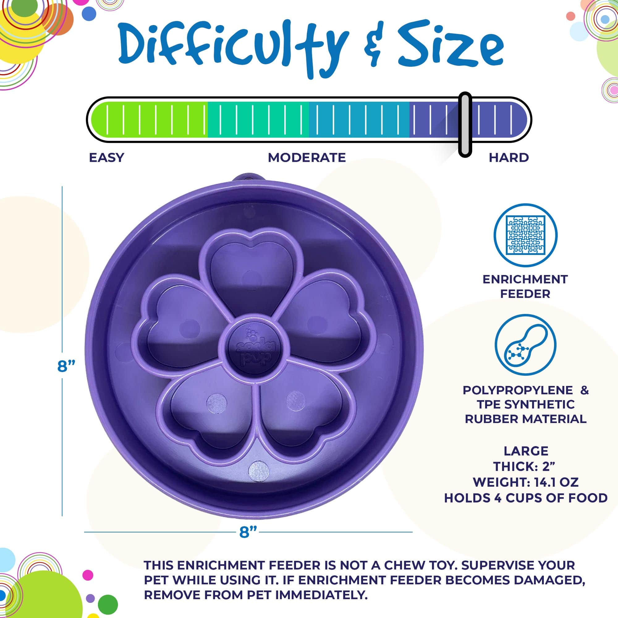 Southlake Paws Flower eBowl Deep Slow Feeder Dog Bowl in purple, 8 inches wide, holds 4 cups of food, made in the USA.