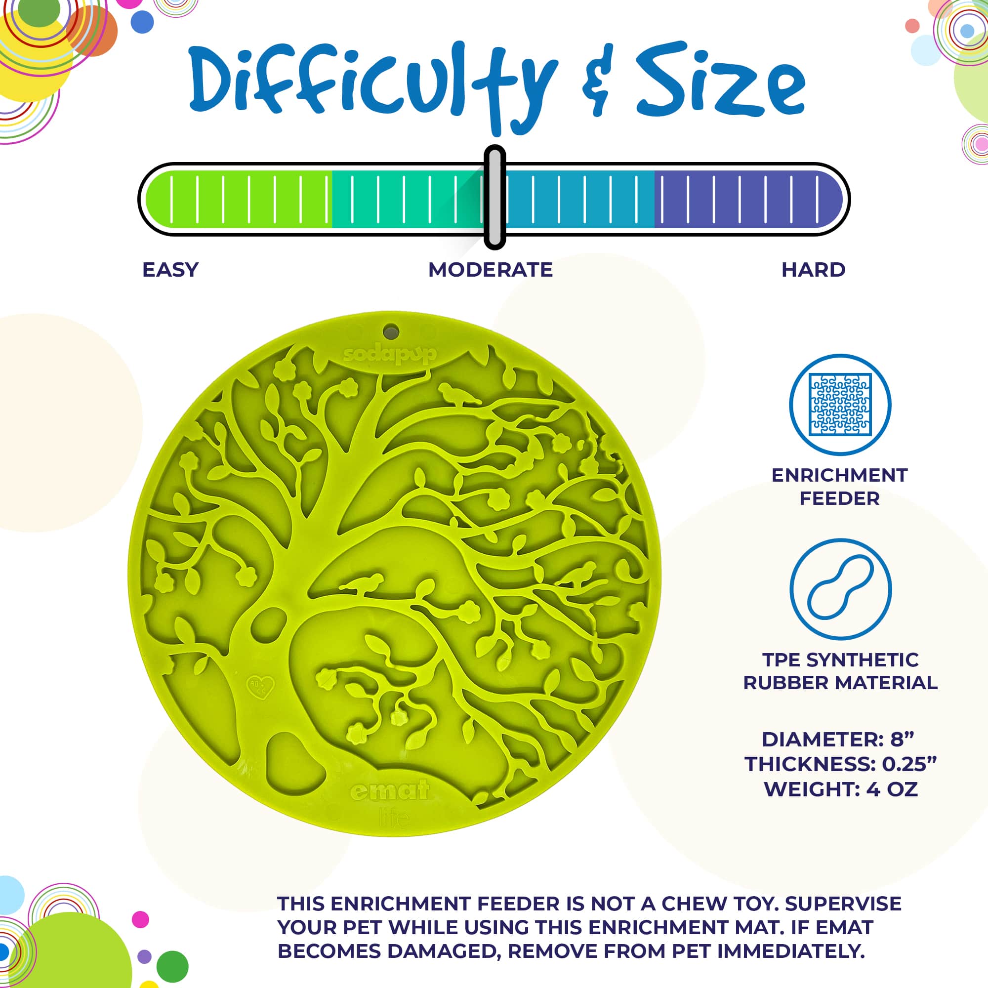 Tree of Life eMat by Southlake Paws, 8-inch green enrichment lick mat with suction cups, made of TPE synthetic rubber.