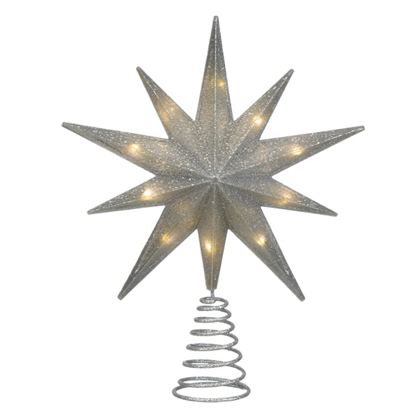 12" Lit Silver Glitter Star Tree Topper - Southlake Paws