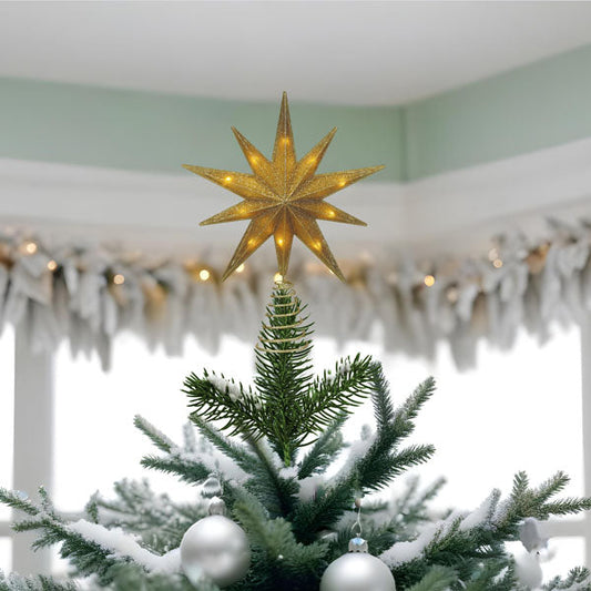 12" Lit Gold Glitter Star Tree Topper - Southlake Paws