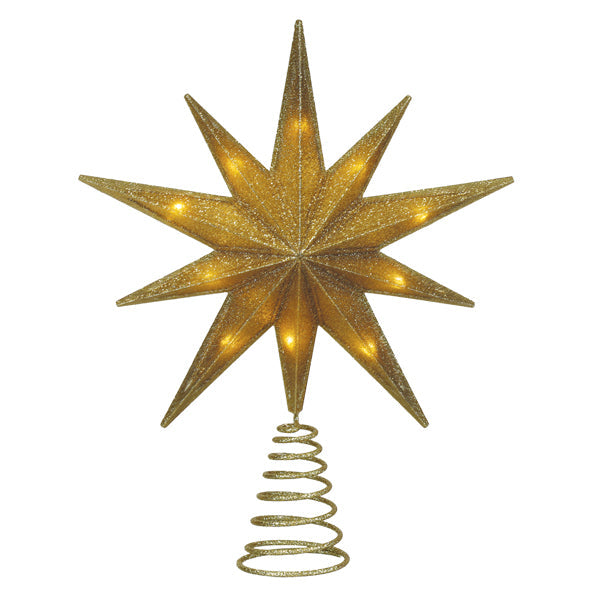 12" Lit Gold Glitter Star Tree Topper - Southlake Paws