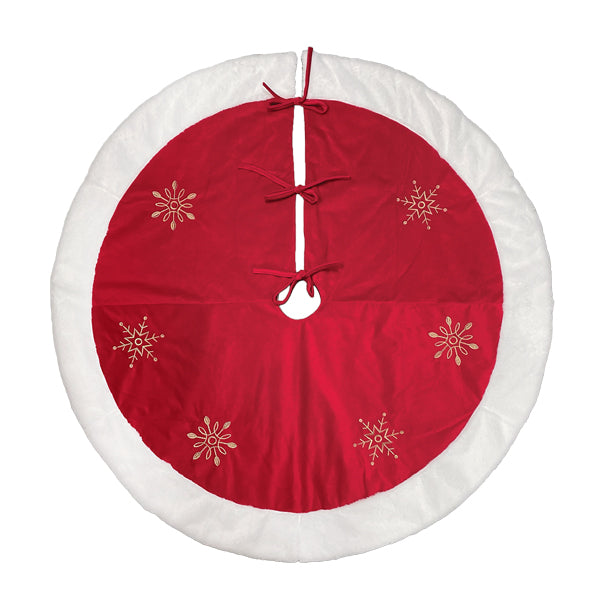 48" Red Snowflake Embroidered Tree Skirt With Faux Fur Trim - Southlake Paws