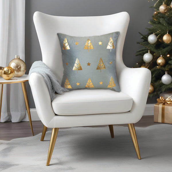18" Gold Tree Motif Square Pillow - Southlake Paws