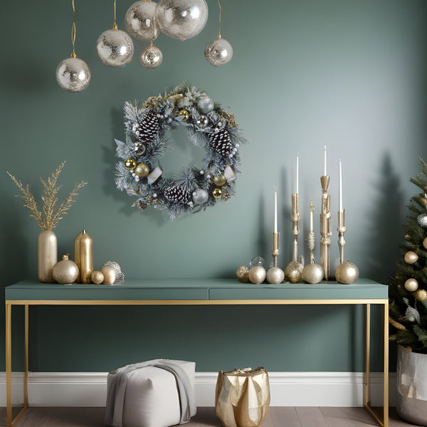 24" Silver & Gold Frosted Fir Wreath - Southlake Paws