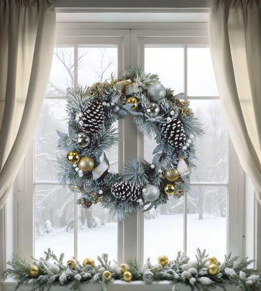 24" Silver & Gold Frosted Fir Wreath - Southlake Paws