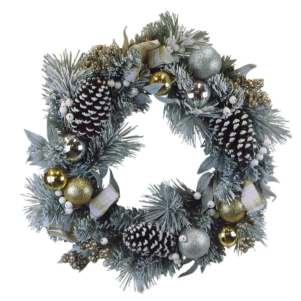 24" Silver & Gold Frosted Fir Wreath - Southlake Paws