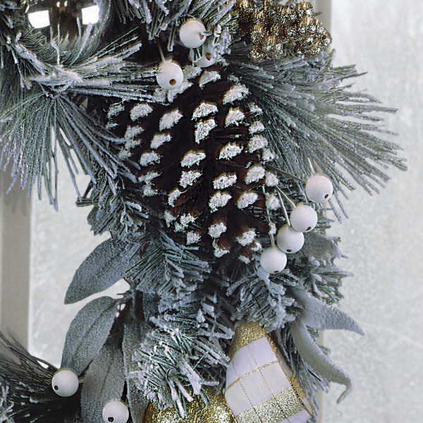 24" Silver & Gold Frosted Fir Wreath - Southlake Paws