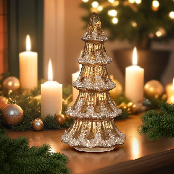 12" Lit Gold Mercury Glass Tabletop Tree - Southlake Paws