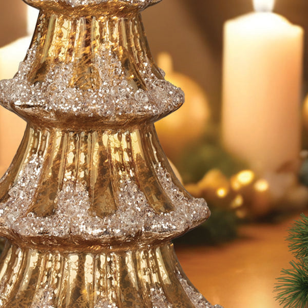 12" Lit Gold Mercury Glass Tabletop Tree - Southlake Paws