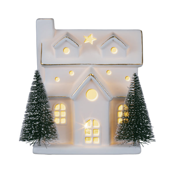 Lit Ceramic House With Trees - Southlake Paws