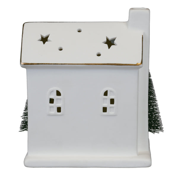 Lit Ceramic House With Trees - Southlake Paws