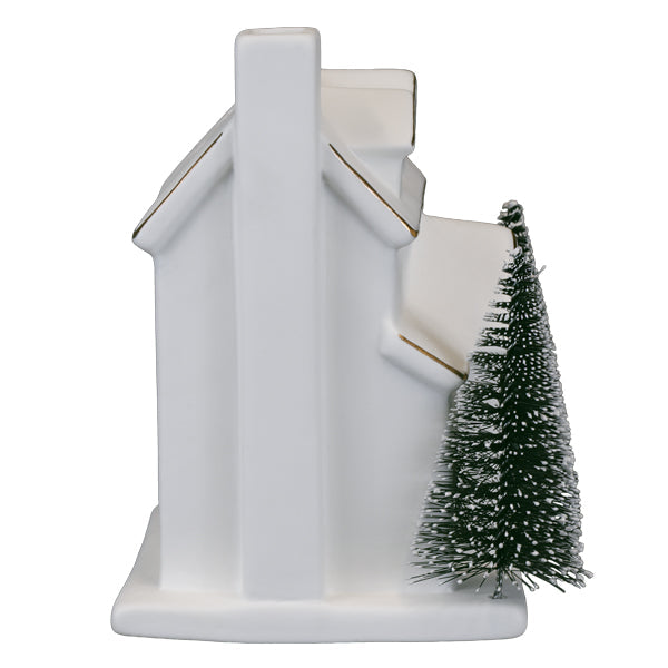 Lit Ceramic House With Trees - Southlake Paws